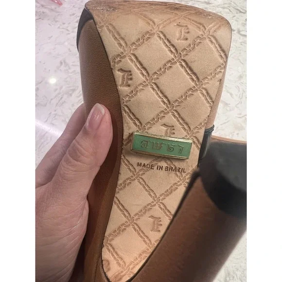 L.A.M.B. Fen tan and brown Leather square Toe Platform Pumps Size 7B